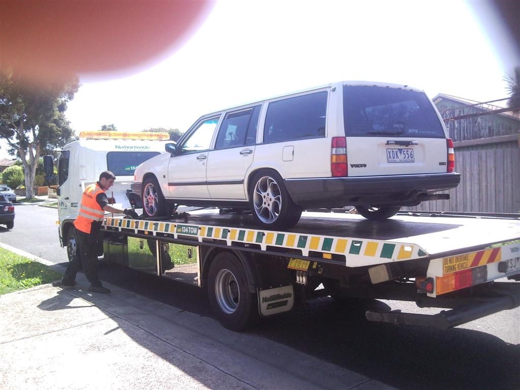 The lovely man who towed my car away securing it with loving care for the ride home