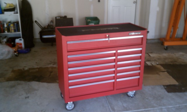 Upgraded tool box last year, engine/cherry picker hoist on right.