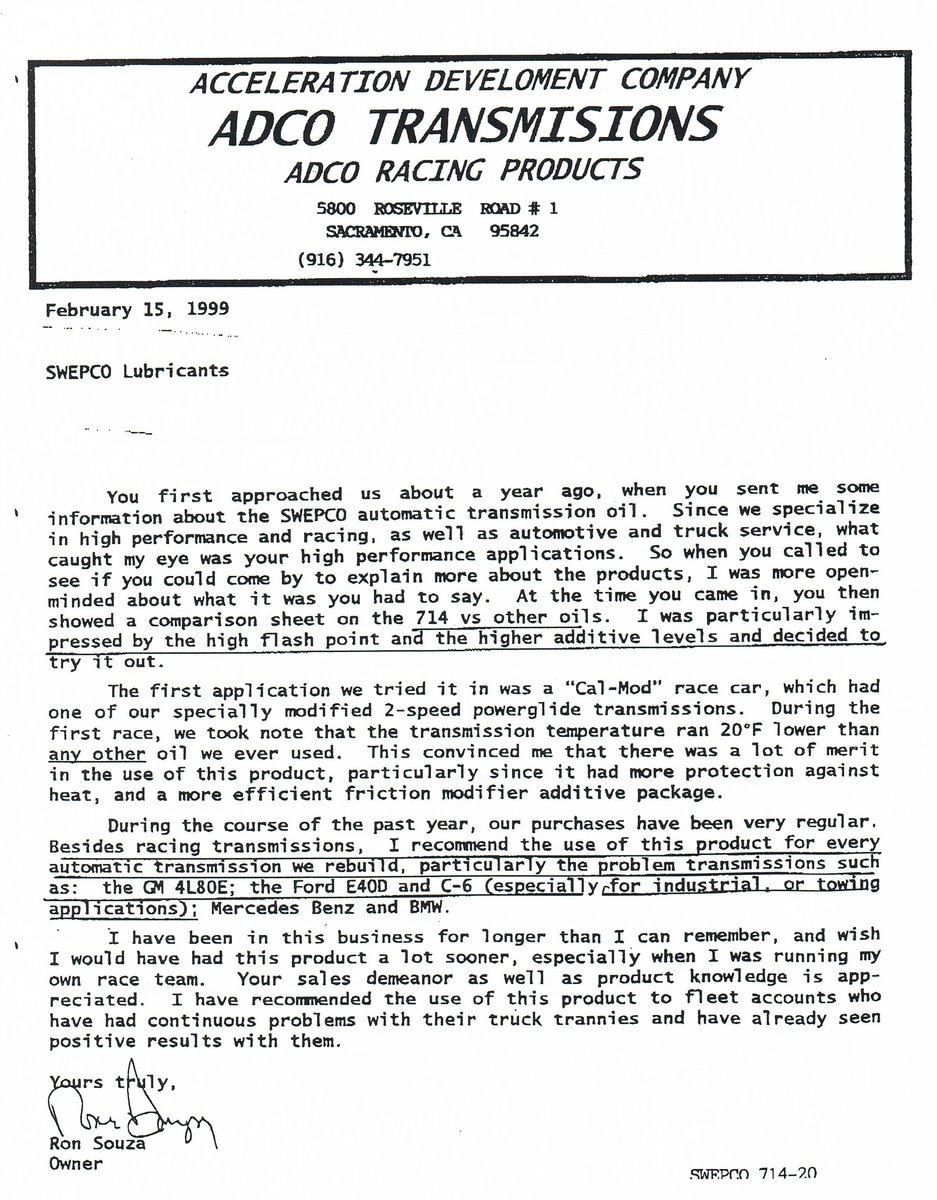 Letter from Transmission Shop