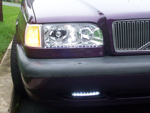 closeup of jewel headlights with LED striplites