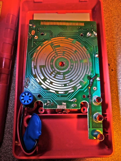 Blown current trace on circuit board of my "Free" Harbor Freight multimeter after using it to measure the current draw of the blower motors.