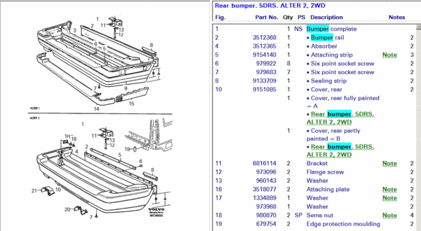 VADIS rear bumper parts diagram