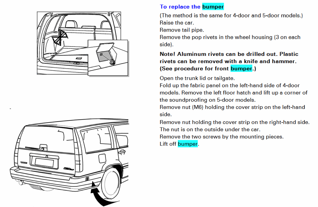 Abbreviated instructions from VADIS on rear bumper removal.
