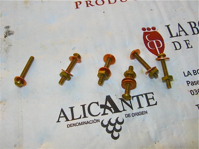 32) Brass machine screws with copper washers instead of rivets.jpg