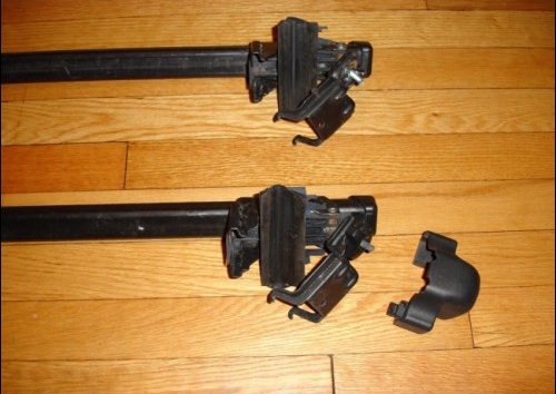 You can just see the shiny hardware (eye bolt) on top bar mount, original hardware on lower.