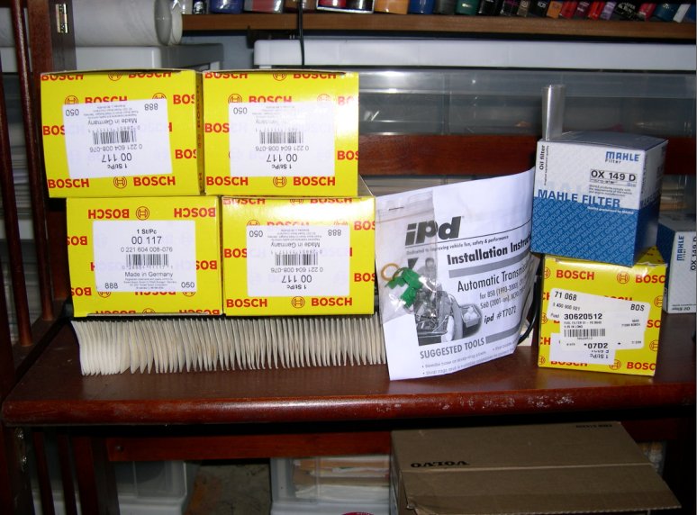 Bosch coils and fuel filter. Only really needed two coils but non-Volvo branded were so cheap changed all six anyways. Mahle oil filter is also OEM. You're just paying for a logo buying at dealer. Leftovers from my IPD tranny flush kit shown too.