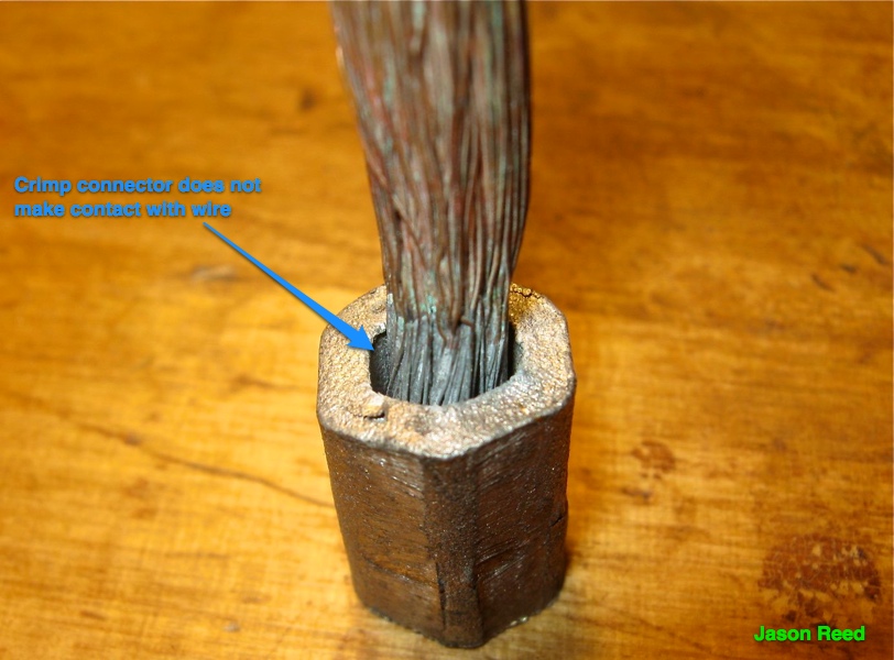 View of large gap between connector and the wire