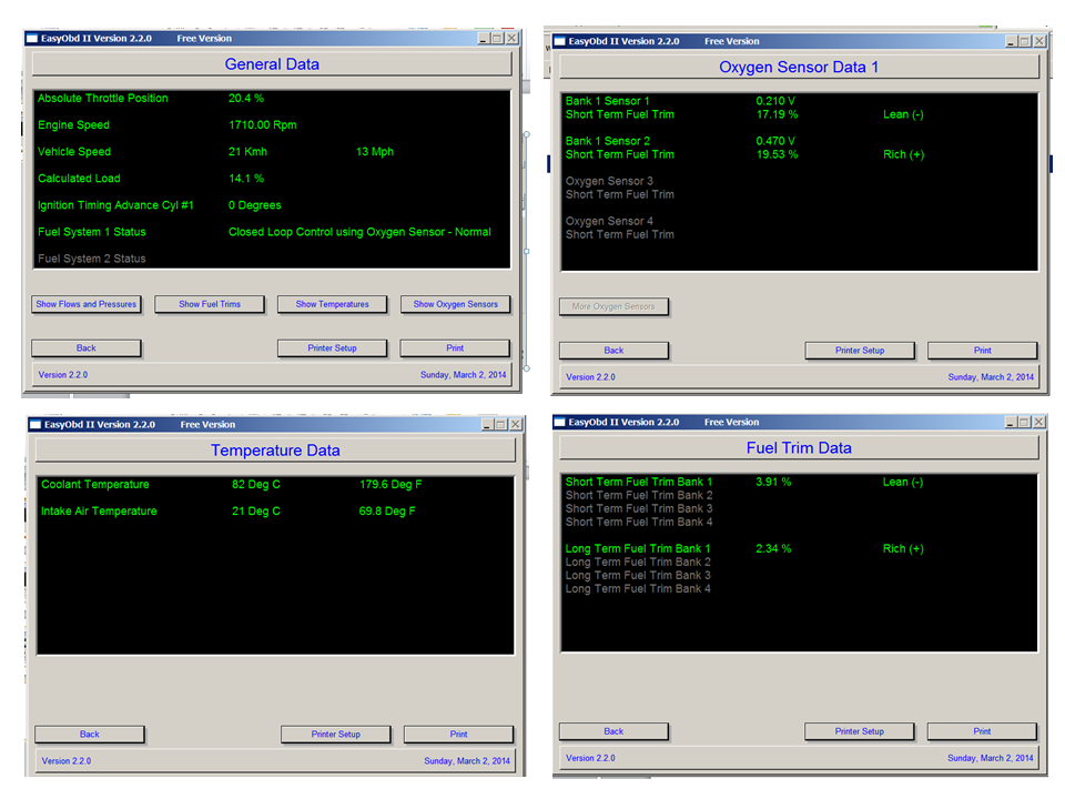 Live data screens available with EasyOBDII and the Interfuse ELM327 USB cable
