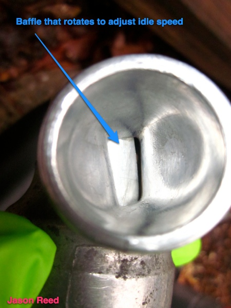 Internal baffle of IAC valve.  Twist IAC in your hand and the baffle will rotate (if clean).