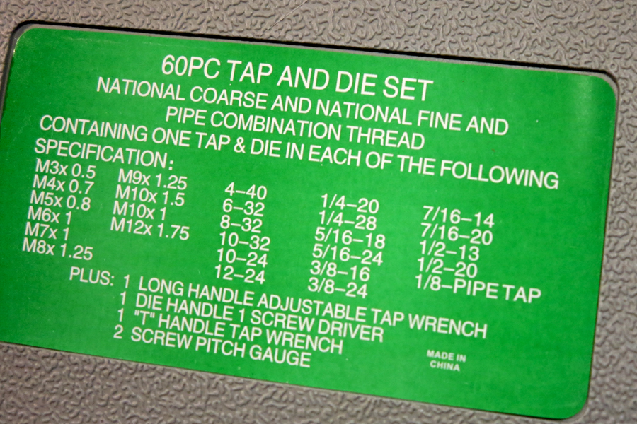 tap sizes