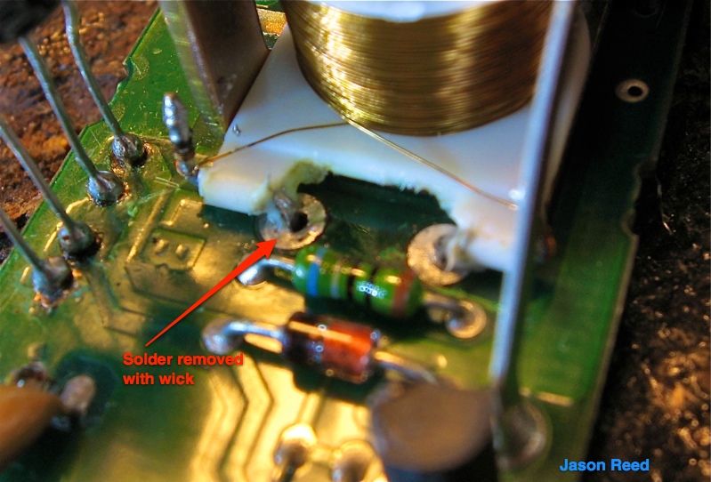 Solder removed with 'solder wick'