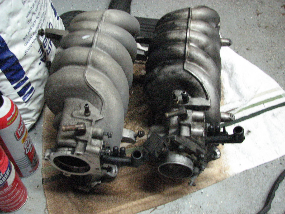 N/A manifold on left. Substantially larger, even without the throttle body.
