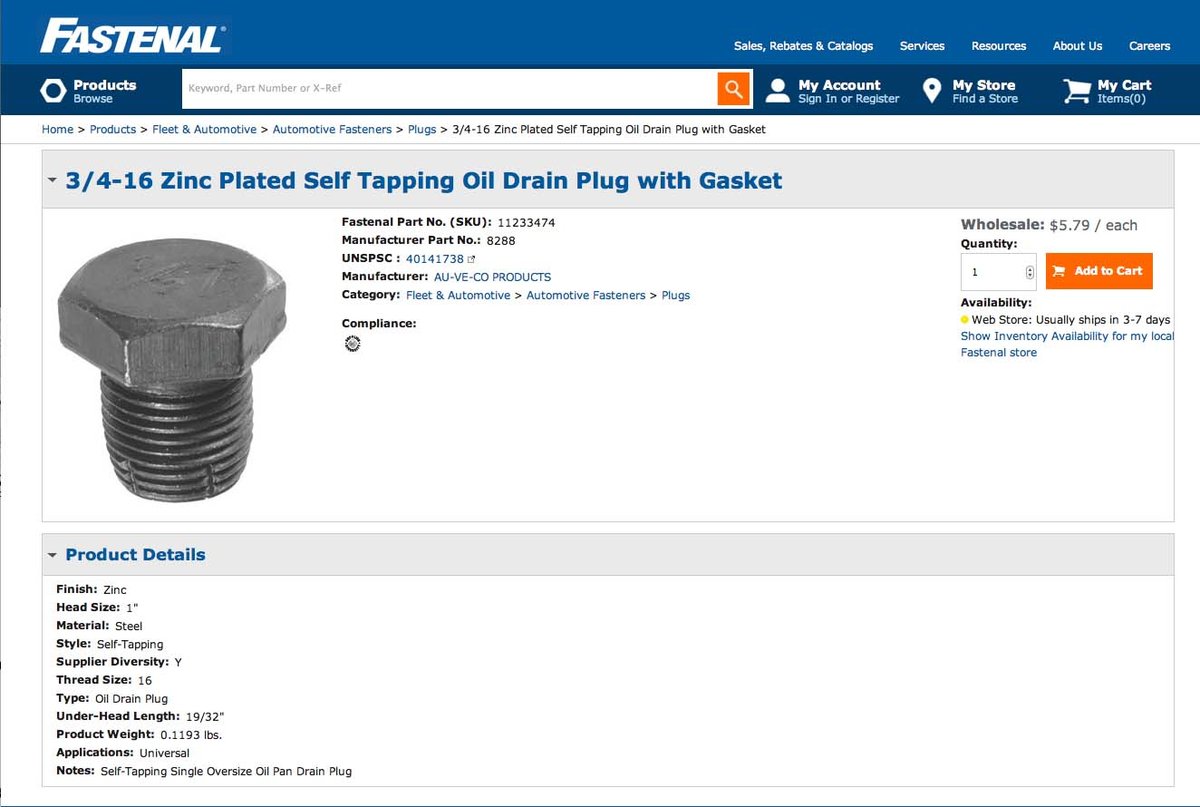 3-4-16 Zinc Plated Self Tapping Oil Drain Plug with Gasket.jpg