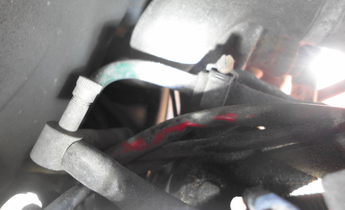 Other end of the three inch rubber hose joining vent filler tube to fuel tank line (in green).