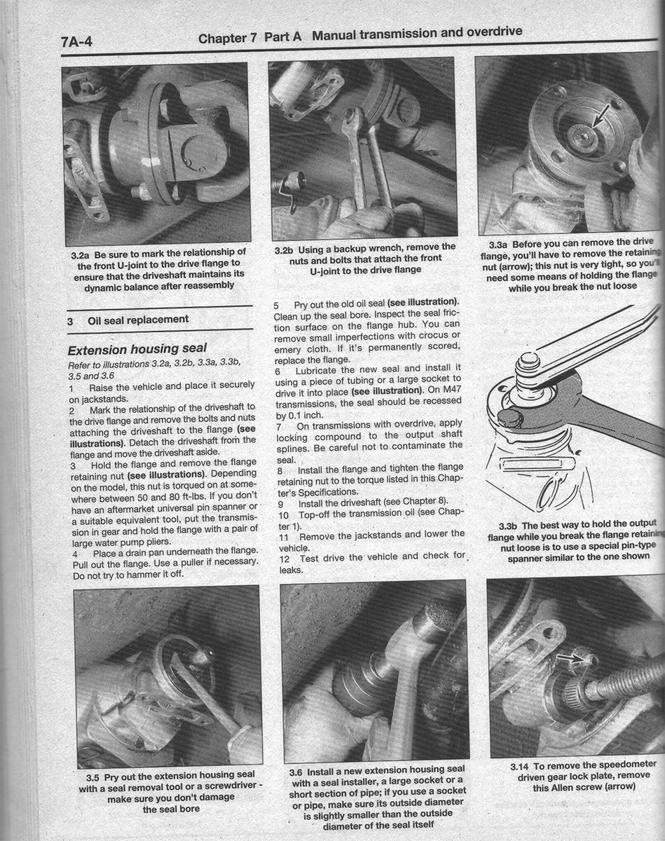 From Haynes manual - Extension Housing Seal Replace for AT or manual Transmission