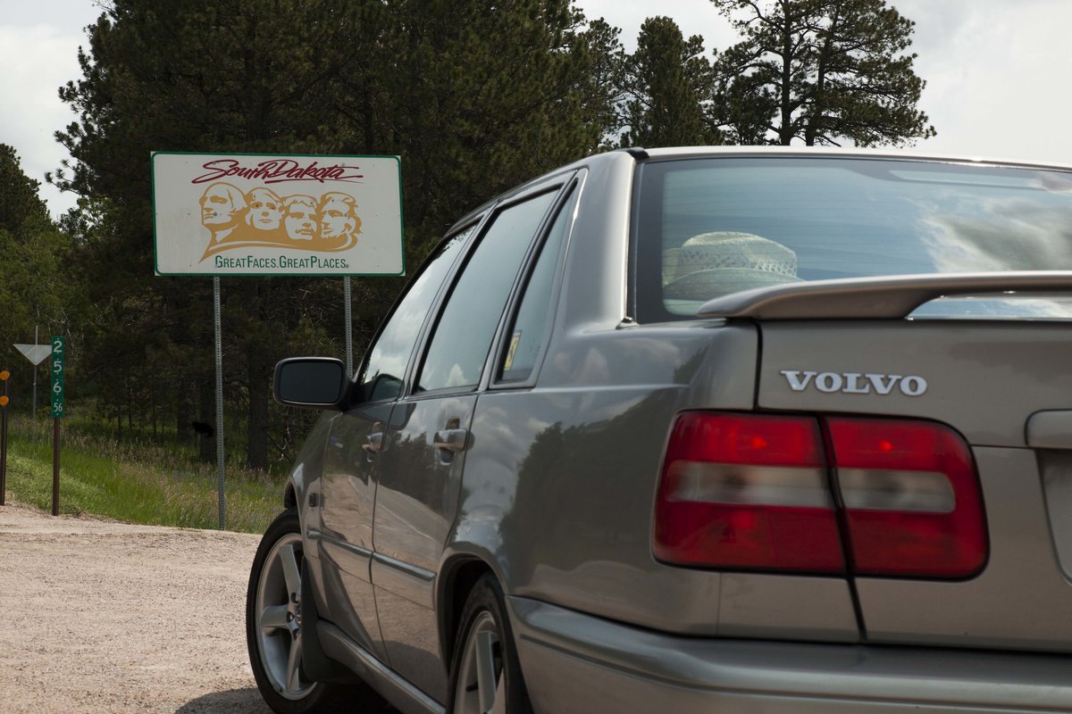Baby at the border. Notice the bullet holes in the sign, pure South Dakota.