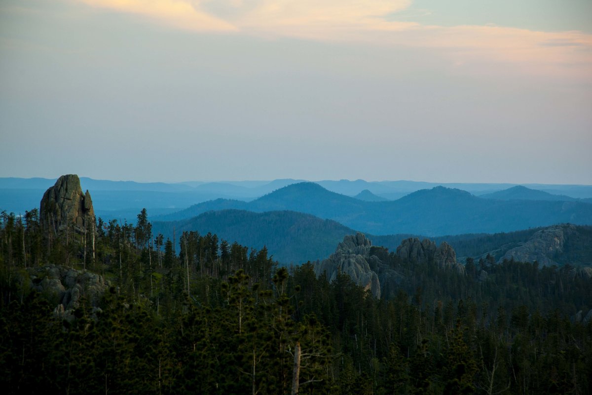 Black Hills from Harney Peak at sunset.