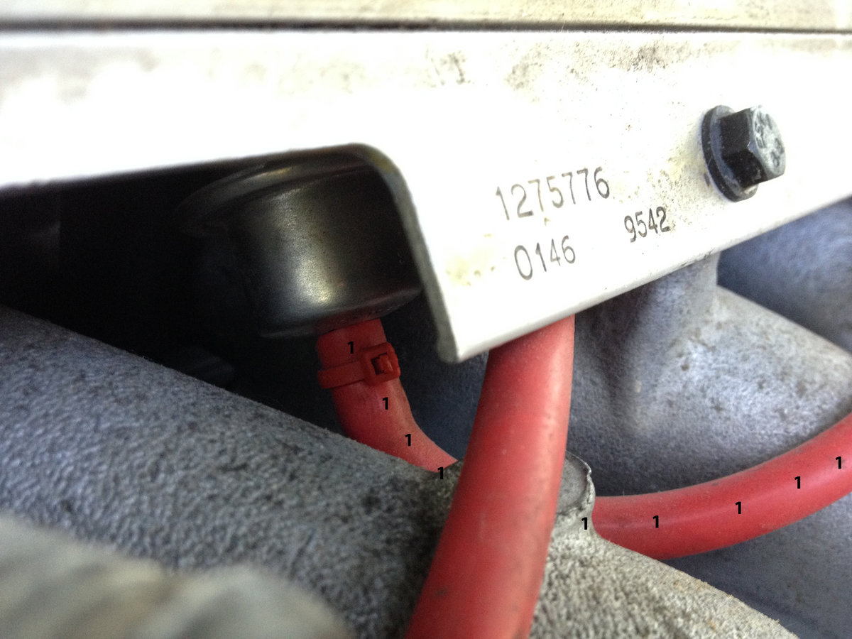 line 1 attaching to the fuel pressure regulator (the unmarked line is #3)