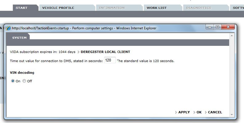 VIDA - Perform Computer Settings