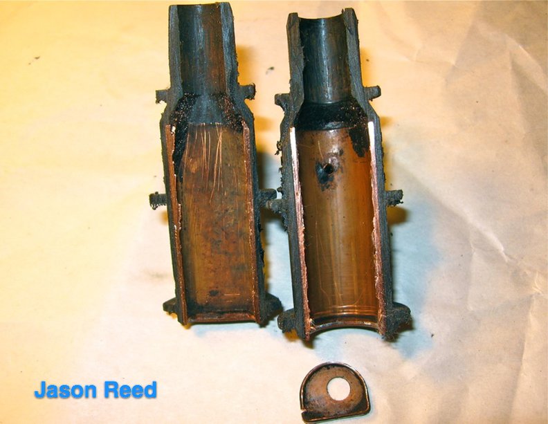 Opening up the halves and looking inside the copper walls of the PTC tube