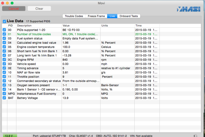 Screen grab when idling roughly