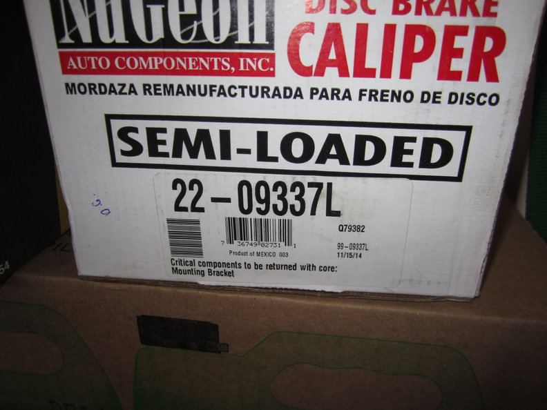 Supplier shipping box with info - 2000 V70R rear caliper LH