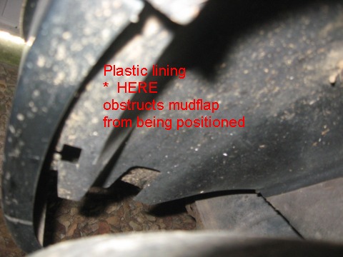 Fender lining on 1998 V90 prevents mudflap from being fitted.