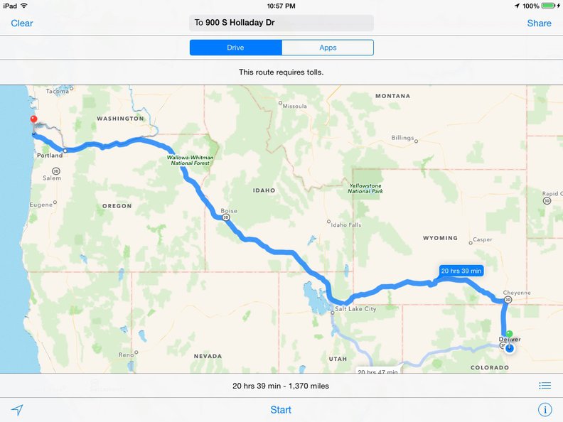 Route from Aurora CO to Seaside OR.