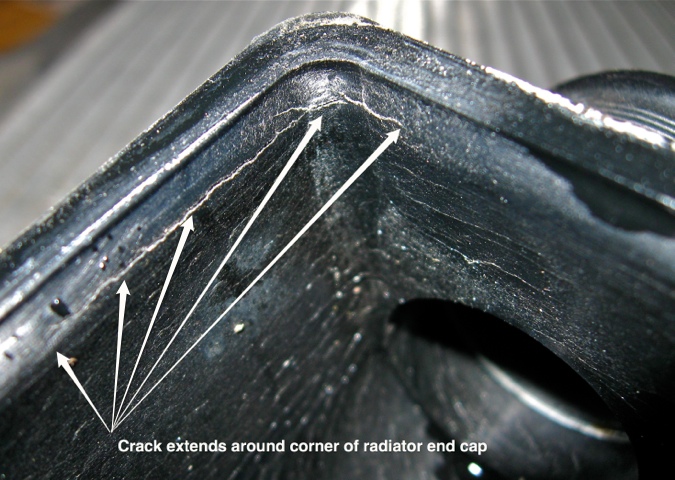 View of crack from inside the radiator endcap