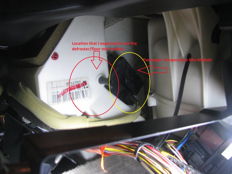 Passenger side of Climate Control air distribution box, behind dash - 98 V70