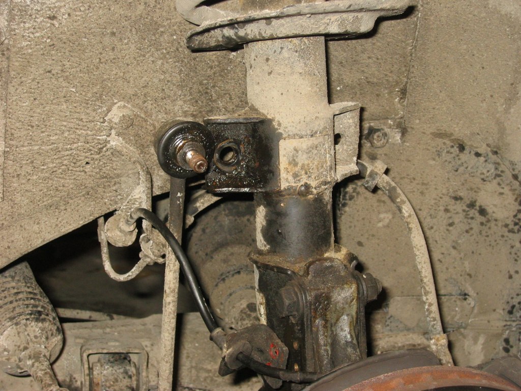 Use your WD-40 or Liquid Wrench and spray on the 2 strut-to-steering-knuckle-nuts, ABS bracket screws and Sway Bar connecting link.  They are commonly rusted and you will need to spray lots and be patient when taking these nuts out.  Be really, really patient....