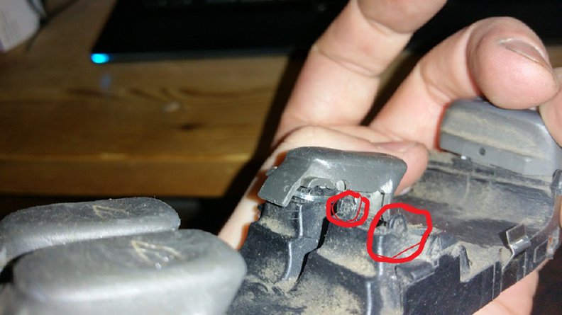 The culprints, worn and bent plastic hinges