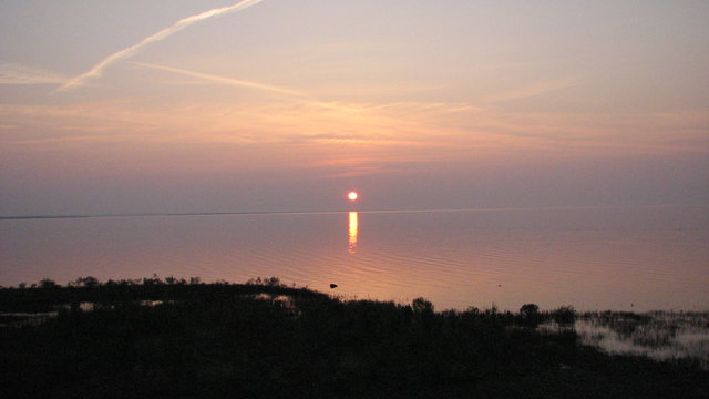 Sunrise over Mackinac Island. Still at the hotel in the U.P.
