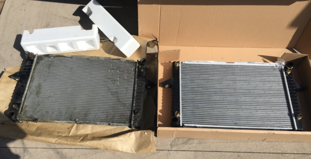 Old one had the plastic upper connector broken off. There was a metal insert,but it broke right at the end of the metal. The new radiator (made in China) is on the right.