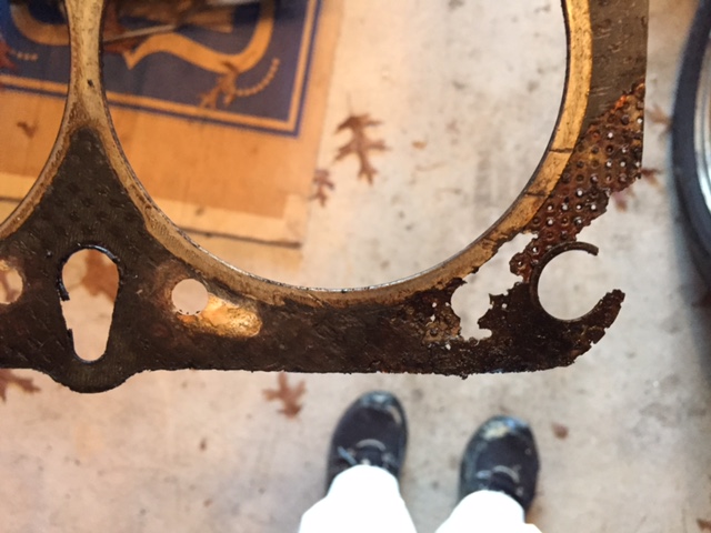 close up of blown head gasket