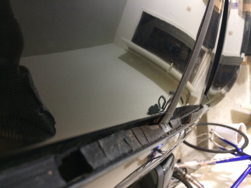 crackign at the top of the windshield where the rubber runs over where the front of the rails used to be.