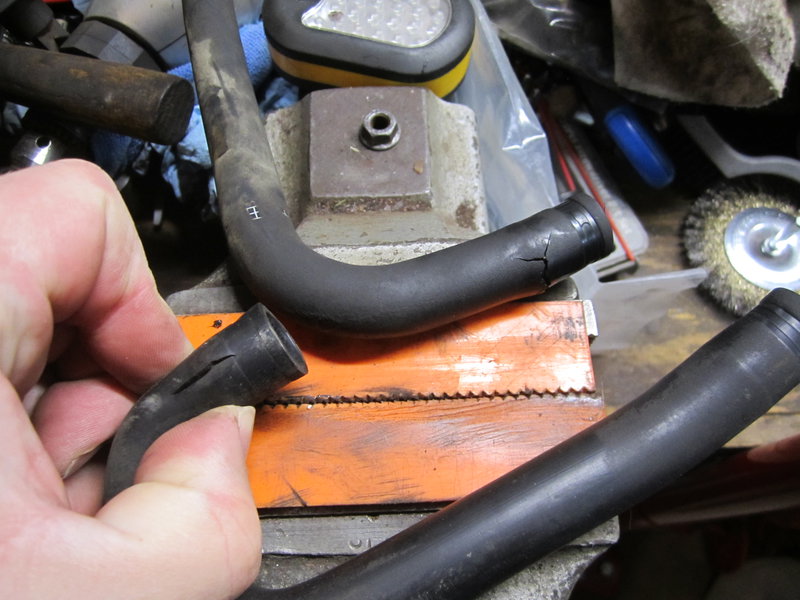 J hose split at carbon filter end and on top of hose