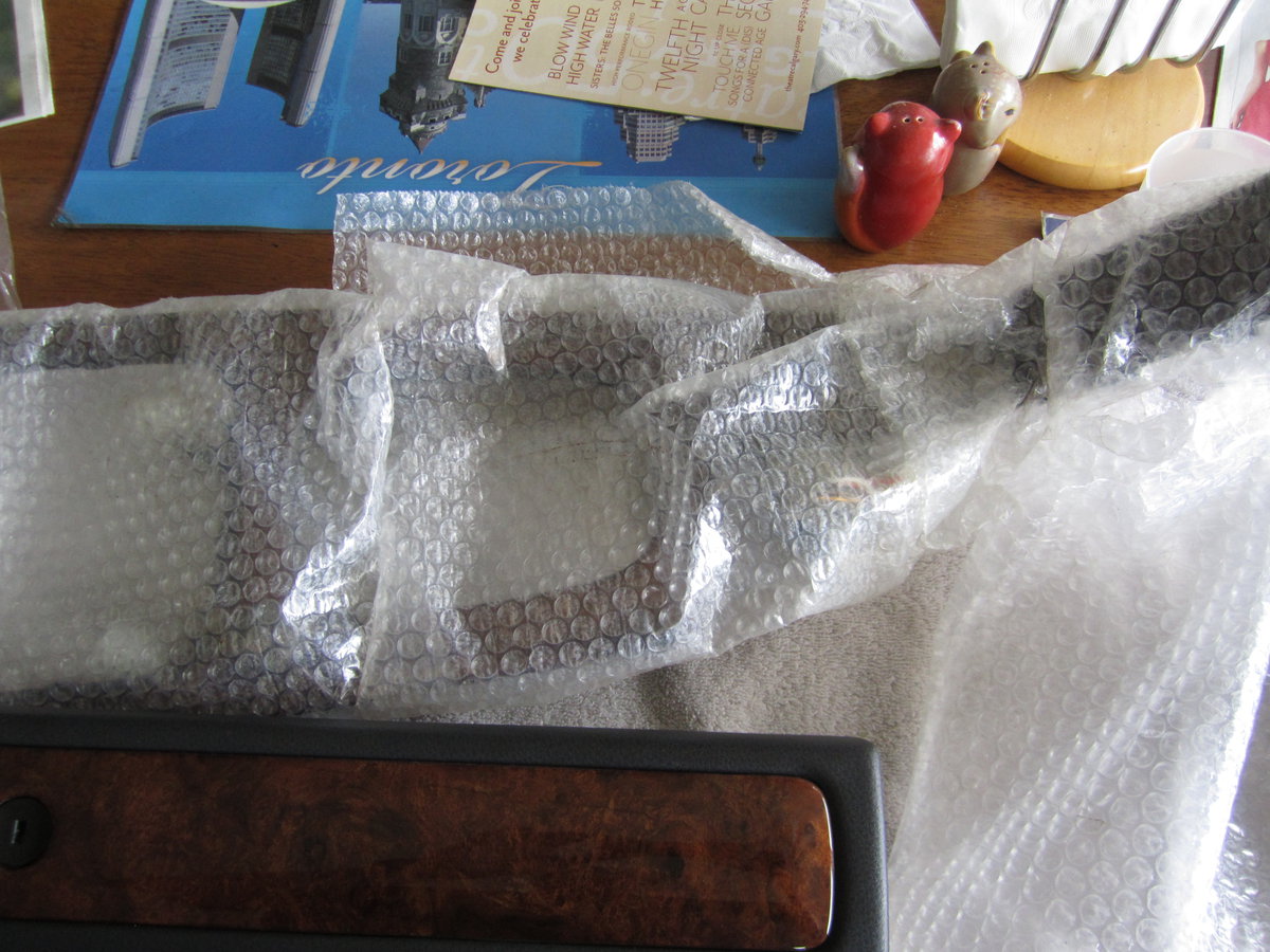 Center section of console wrapped in bubble wrap