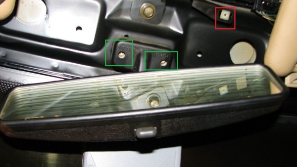 Red signifies Dome light screws,<br />Green signifies Mirror screws.