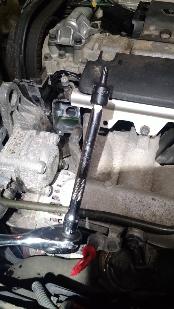 1/2" ratchet, extension and T40 torx bit from autozone for REMOVING the lower screw on the housing base