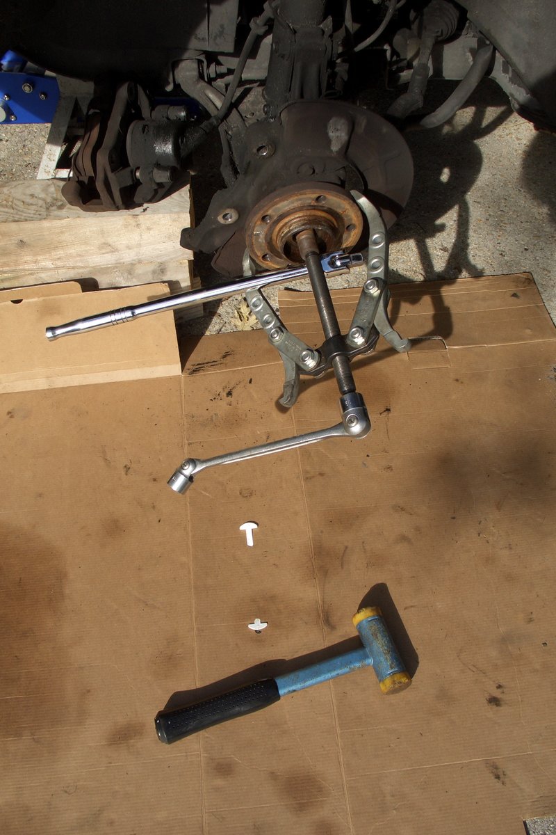 PS I did not hit my jointed wrench!  Too expensive(by Hazet, the German SnapOn).  I used a lead filled hammer which doesn't bounce back as well as it has a plactic hitting surface so it doesn't damage my gear puller.