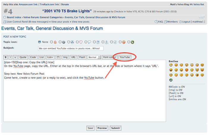 Click the YouTube button while posting.
