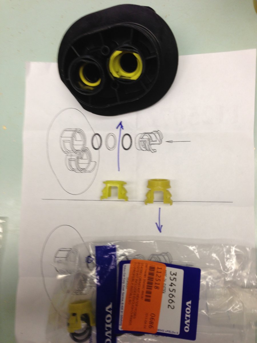 I found Yellow retainers from VOLVO kit too long, so I re-used old ones