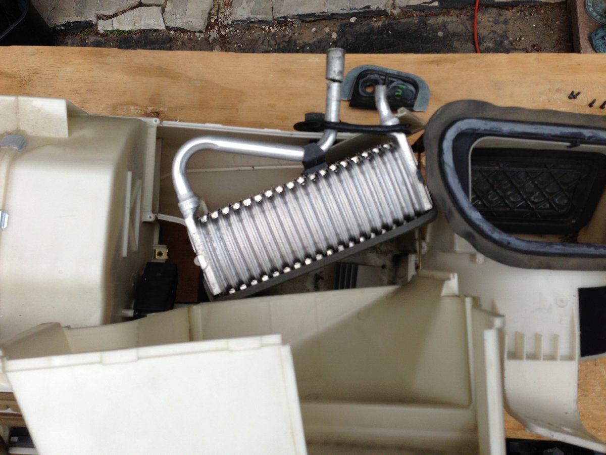 Close up on old EVAP installed in HVAC, before closing