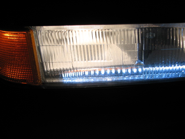 Led strip in the headlights, aswell as brighter hidlike bulbs!    Had blue, but since that is illegal I went to white.