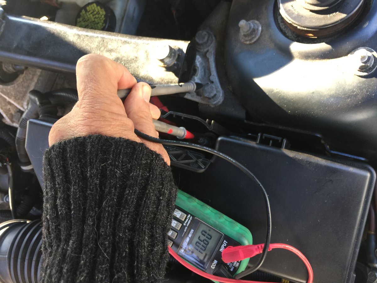 Under hood, only 10 Volts , but note heavy corrosion on Al “ ground”