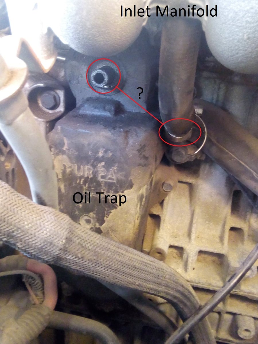 Oil trap, notice how the entrane of this oil trap faces toward the front of the car, NOT the sky.