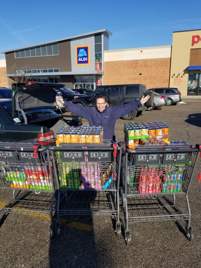 My wife Jessie with the loaded carts