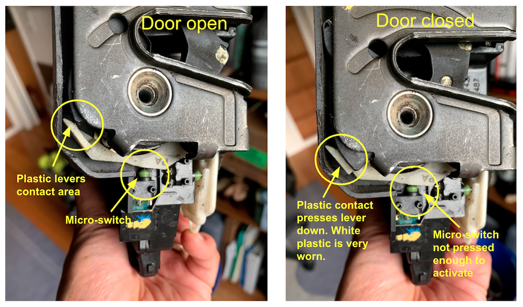 Why the door chime remains on. It's the microswitch.