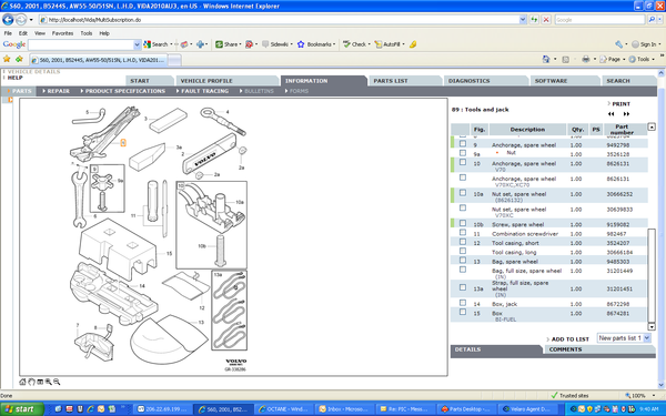 This is an illustration of S60/S70 (I think) jack and tools assembly parts